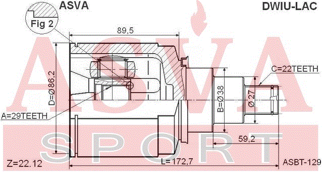 ШРУС ВНУТРЕННИЙ 29x38x22 DWIU-LAC
