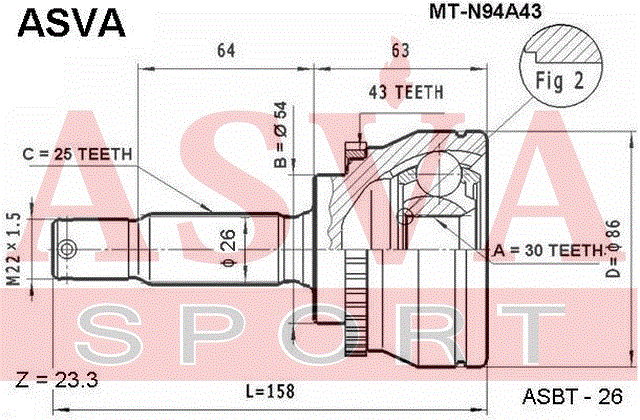 ШРУС НАРУЖНЫЙ 30x54x25 MT-N94A43