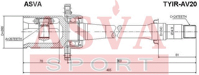 ШРУС ВНУТРЕННИЙ ПРАВЫЙ 26x40x24 (OEM-исполнение) TYIR-AV20