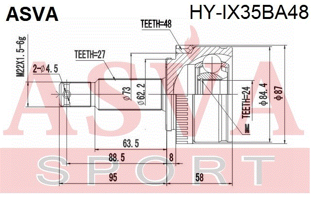 ШРУС НАРУЖНЫЙ 24x64,5x27 HY-IX35BA48