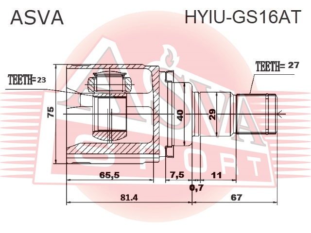 ШРУС ВНУТРЕННИЙ 23X40X27 HYIU-GS16AT