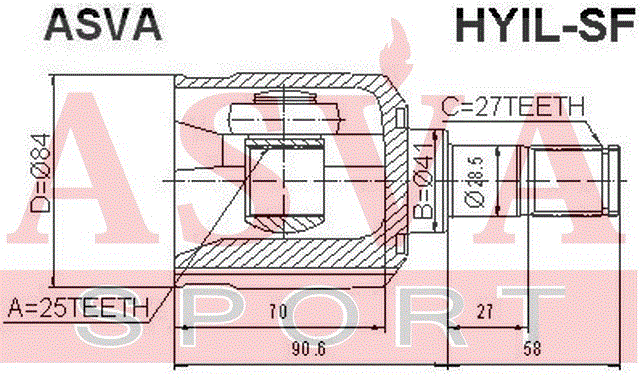 ШРУС ВНУТРЕННИЙ ЛЕВЫЙ 25x41x27 HYIL-SF