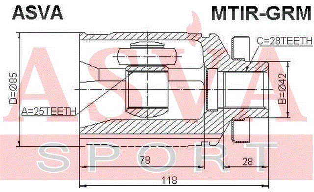 ШРУС ВНУТРЕННИЙ ПРАВЫЙ 25x42x28 MTIR-GRM