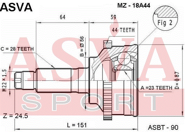 ШРУС НАРУЖНЫЙ 23x56x28 MZ-18A44