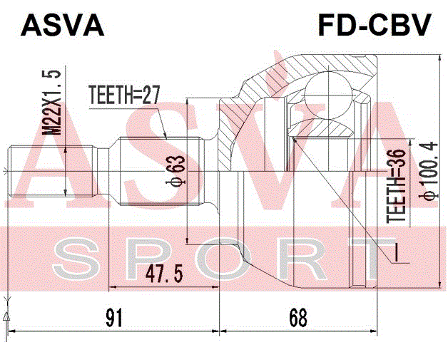 ШРУС НАРУЖНЫЙ 36x63x27 FD-CBV
