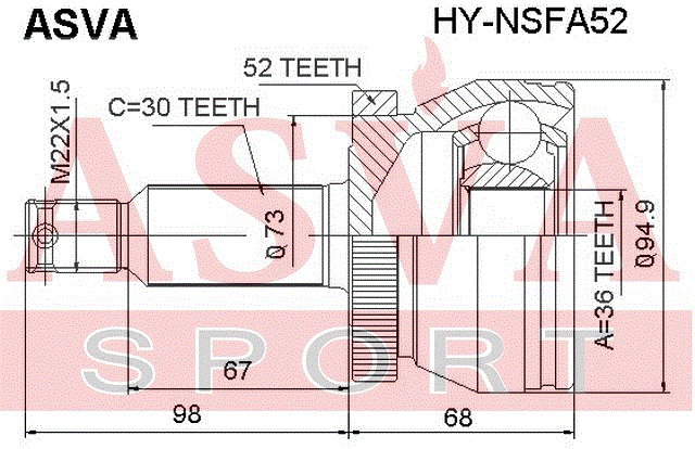 ШРУС НАРУЖНЫЙ 36x73x30 HY-NSFA52