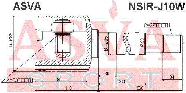 ШРУС ВНУТРЕННИЙ ПРАВЫЙ 33x33x27 NSIR-J10W