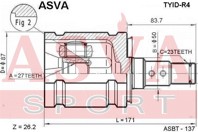 ШРУС ВНУТРЕННИЙ ЛЕВЫЙ 27x50x23 (OEM-исполнение) TYID-R4