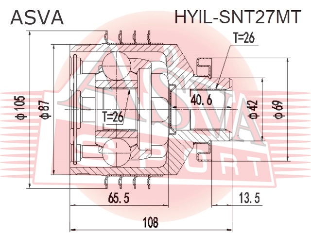 ШРУС ВНУТРЕННИЙ ЛЕВЫЙ 26X42X26 HYIL-SNT27MT