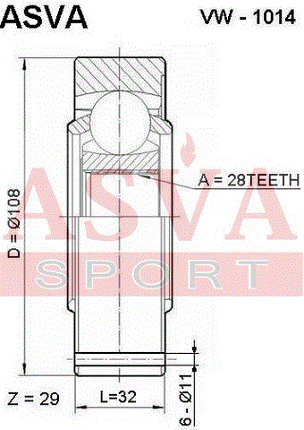 ШРУС ВНУТРЕННИЙ 28x108 VW-1014