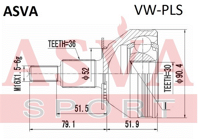 ШРУС НАРУЖНЫЙ 30x52x36 VW-PLS