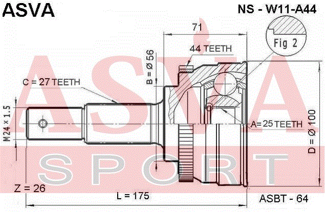 ШРУС НАРУЖНЫЙ 25x56x27 NS-W11A44