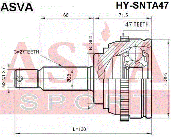ШРУС НАРУЖНЫЙ 34x60x27 HY-SNTA47
