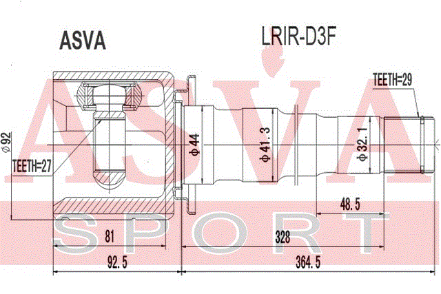 ШРУС ВНУТРЕННИЙ ПРАВЫЙ 27x44x29 LRIR-D3F