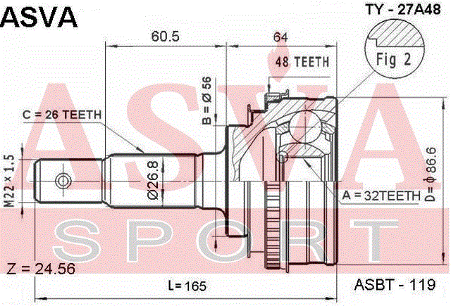 ШРУС НАРУЖНЫЙ 32x56x26 TY-27A48
