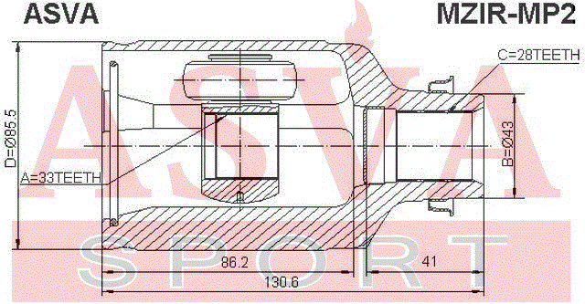 ШРУС ВНУТРЕННИЙ ПРАВЫЙ 33x43x28 MZIR-MP2