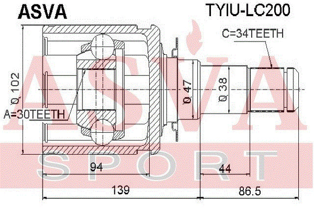ШРУС ВНУТРЕННИЙ 30x50x34 TYIU-LC200
