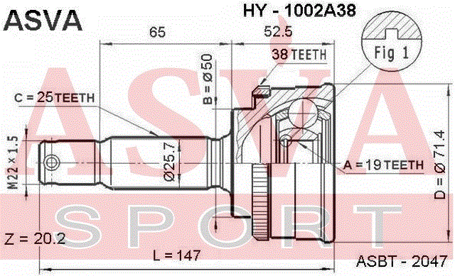 ШРУС НАРУЖНЫЙ 19x50x25 HY-1002A38