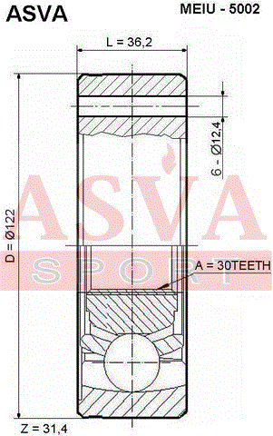 ШРУС ВНУТРЕННИЙ 30x122 MEIU-5002