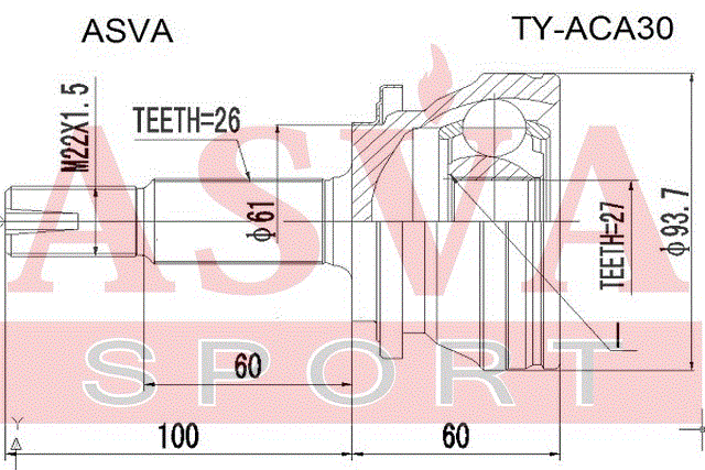 ШРУС НАРУЖНЫЙ 27x61x26 TY-ACA30