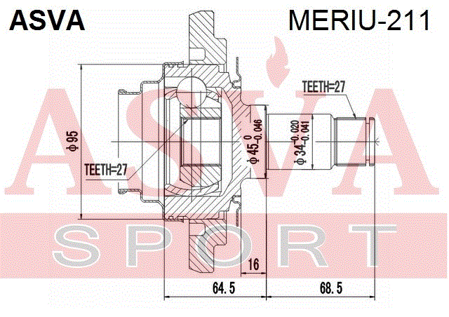 ШРУС ВНУТРЕННИЙ ЗАДНИЙ 27x45x27 MERIU-211