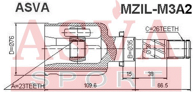 ШРУС ВНУТРЕННИЙ ЛЕВЫЙ 23x35x26 MZIL-M3A2
