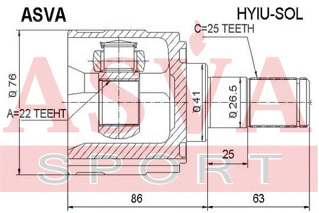 ШРУС ВНУТРЕННИЙ 22x41x25 HYIU-SOL