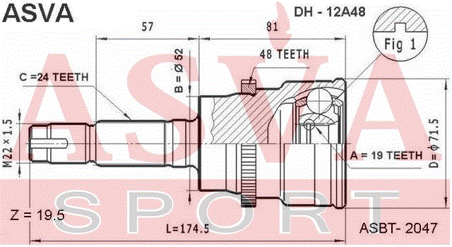 ШРУС НАРУЖНЫЙ 19x52.1x24 DH-12A48