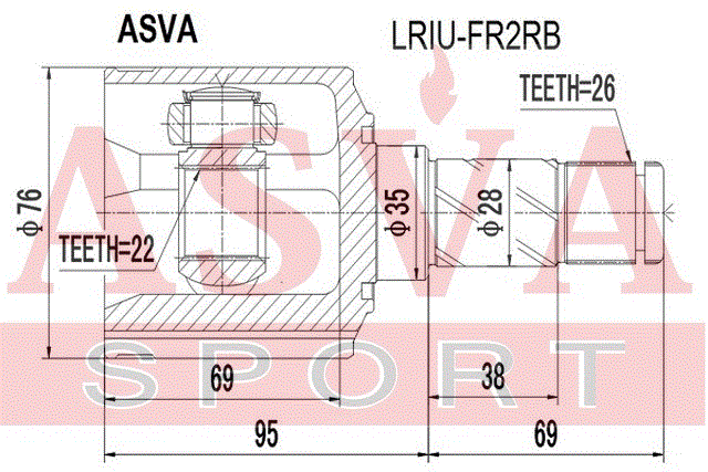 ШРУС ВНУТРЕННИЙ ЗАДНИЙ 22x35x26 LRIU-FR2RB