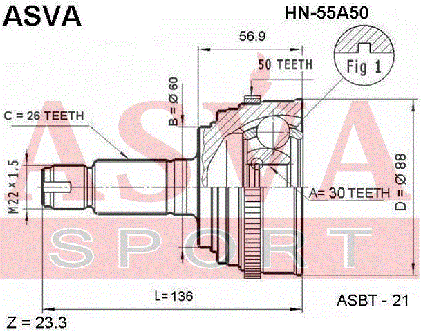 ШРУС НАРУЖНЫЙ 30x60x26 HN-55A50