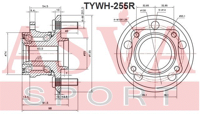 СТУПИЦА ЗАДНЯЯ TYWH-255R