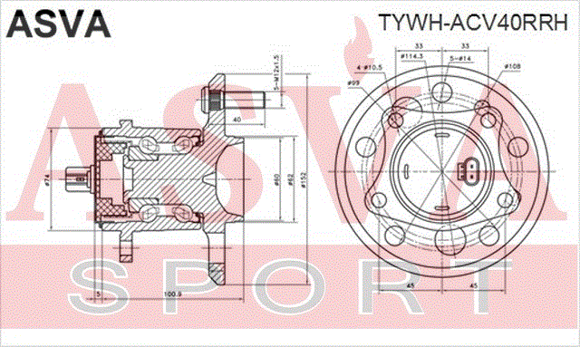 СТУПИЦА ЗАДНЯЯ ПРАВАЯ С ДАТЧИКОМ АБС TYWH-ACV40RRH