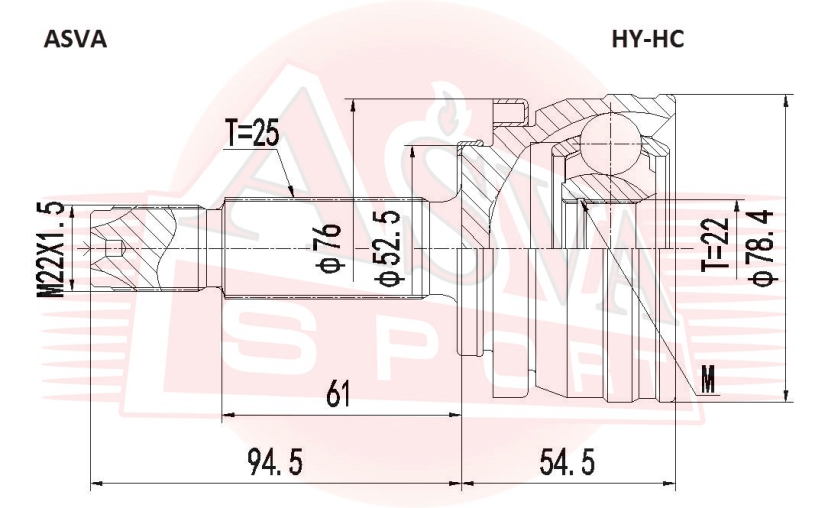 ШРУС НАРУЖНЫЙ 22x52.5x25 HY-HC