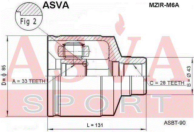 ШРУС ВНУТРЕННИЙ ПРАВЫЙ 33x43x28 MZIR-M6A