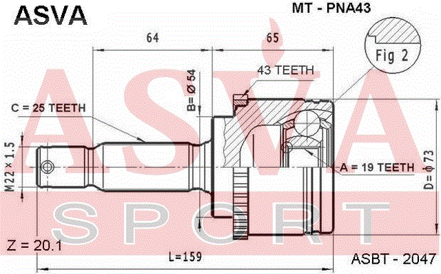 ШРУС НАРУЖНЫЙ 19x54x25 MT-PNA43