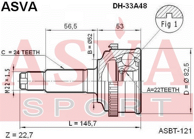 ШРУС НАРУЖНЫЙ 22x52x24 DH-33A48
