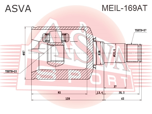 ШРУС ВНУТРЕННИЙ 25X38X27 MEIL-169AT