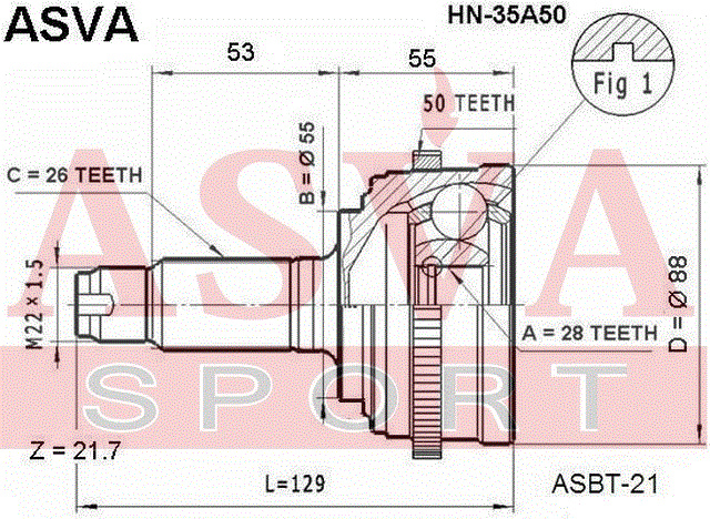 ШРУС НАРУЖНЫЙ 28x55x26 HN-35A50