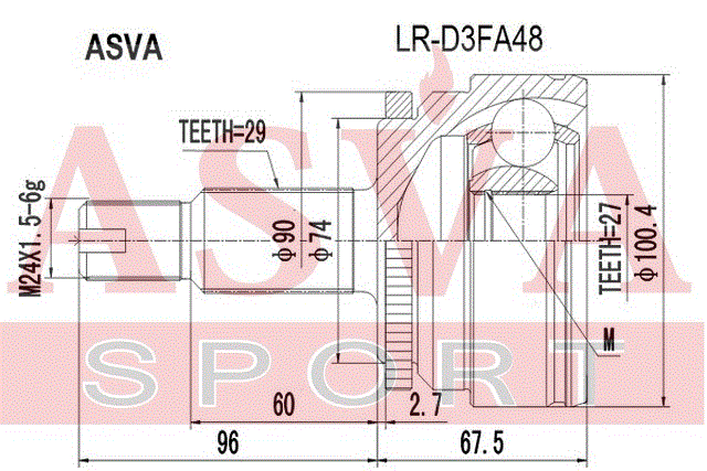ШРУС НАРУЖНЫЙ 27x74x29 LR-D3FA48