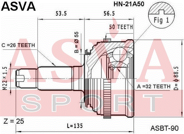 ШРУС НАРУЖНЫЙ 32x55x26 HN-21A50