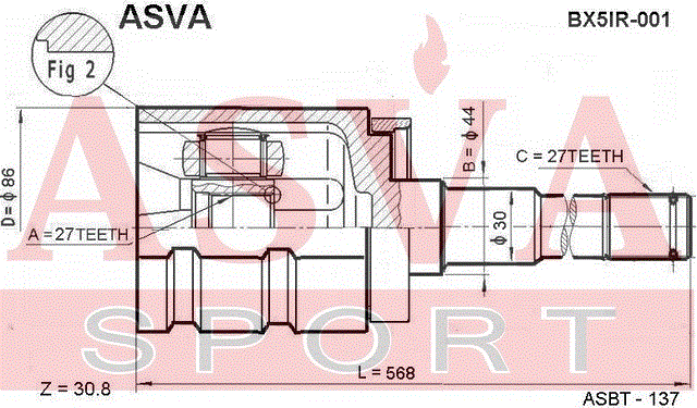 ШРУС ВНУТРЕННИЙ ПРАВЫЙ 27х44х27 (OEM-исполнение) BX5IR-001