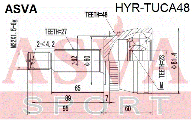 ШРУС НАРУЖНЫЙ ЗАДНИЙ 23x60x27 HYR-TUCA48