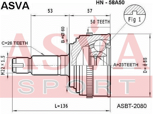 ШРУС НАРУЖНЫЙ 23x60x26 HN-58A50