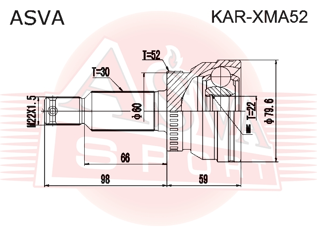 ШРУС ЗАДНИЙ НАРУЖНЫЙ 22x60x30 KAR-XMA52