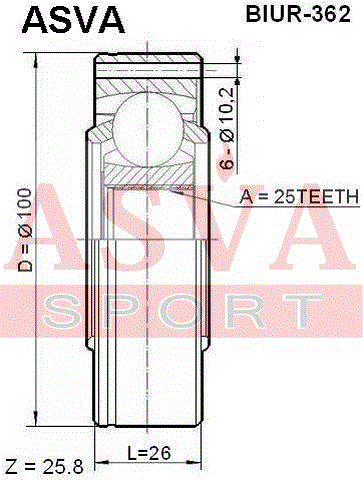 ШРУС ВНУТРЕННИЙ ЗАДНИЙ 25x100 BIUR-362
