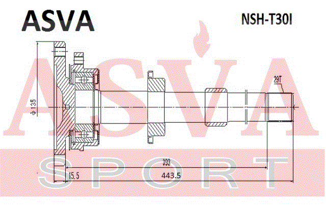 ПОЛУОСЬ С ПОДВЕСНЫМ ПОДШИПНИКОМ 29x443,5x135 NSH-T30I