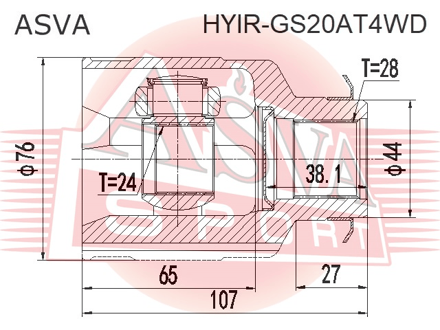 ШРУС ВНУТРЕННИЙ ПРАВЫЙ 28X44X24 HYIR-GS20AT4WD