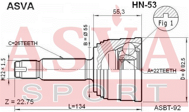 ШРУС НАРУЖНЫЙ 22x55x26 HN-53