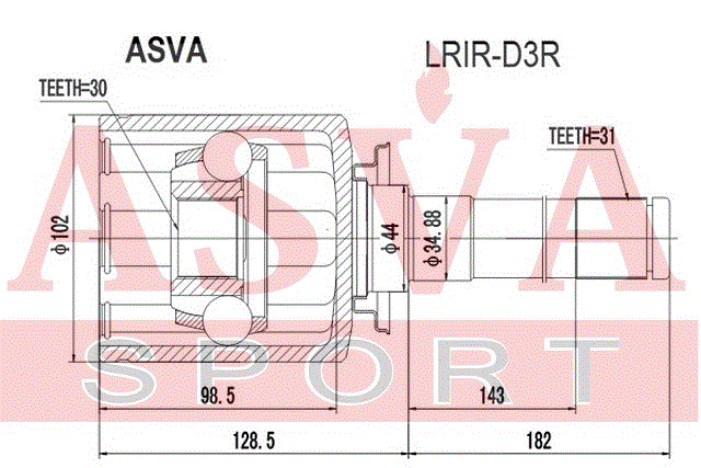 ШРУС ВНУТРЕННИЙ ЗАДНИЙ ПРАВЫЙ С БЛОКИРОВКОЙ 30x44x31 LRIR-D3R