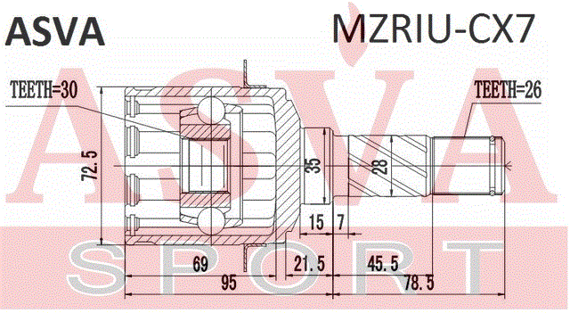 ШРУС ВНУТРЕННИЙ ЗАДНИЙ 30x35x26 MZRIU-CX7